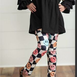 Kids Checkered Smiley Face Leggings